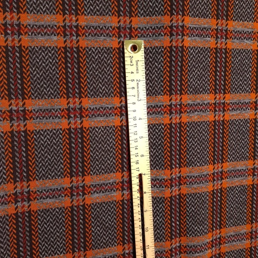 Vintage 1970s Plaid Herringbone Fabric 1.55 Yards 60